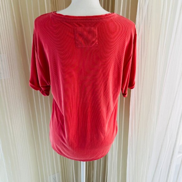 Saturday Sunday by Anthropologie Coral Pink Ribbed Amy Surplice top size S - Picture 3 of 7